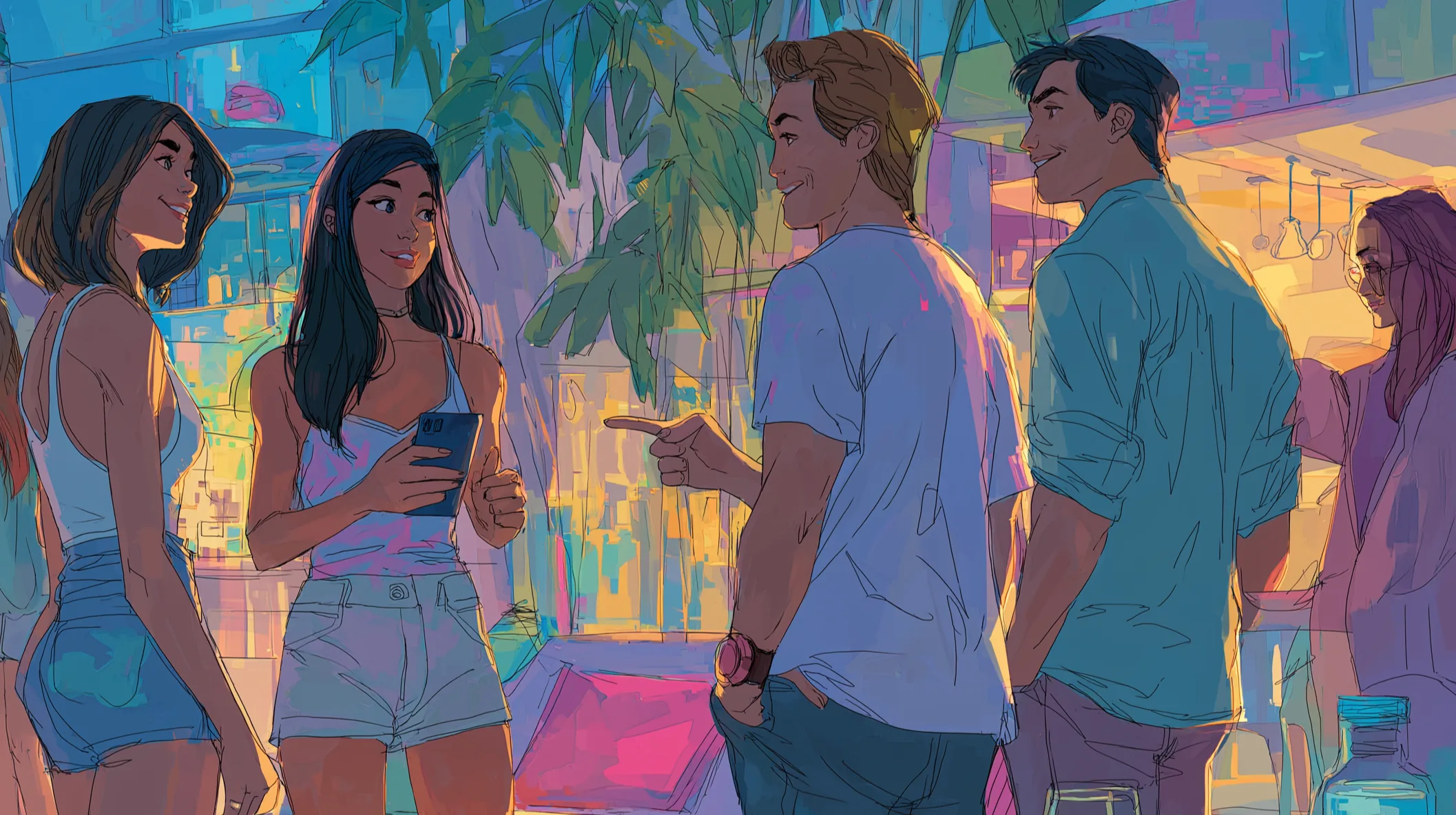 Friends discussing song choice